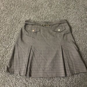 Topshop Houndstooth Pleated Mini Skirt with Gold Accent belt